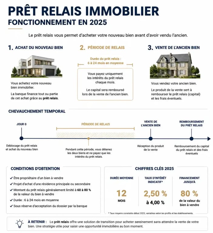 Schéma explicatif du fonctionnement du prêt relais 2025 pour les secundo-accédants