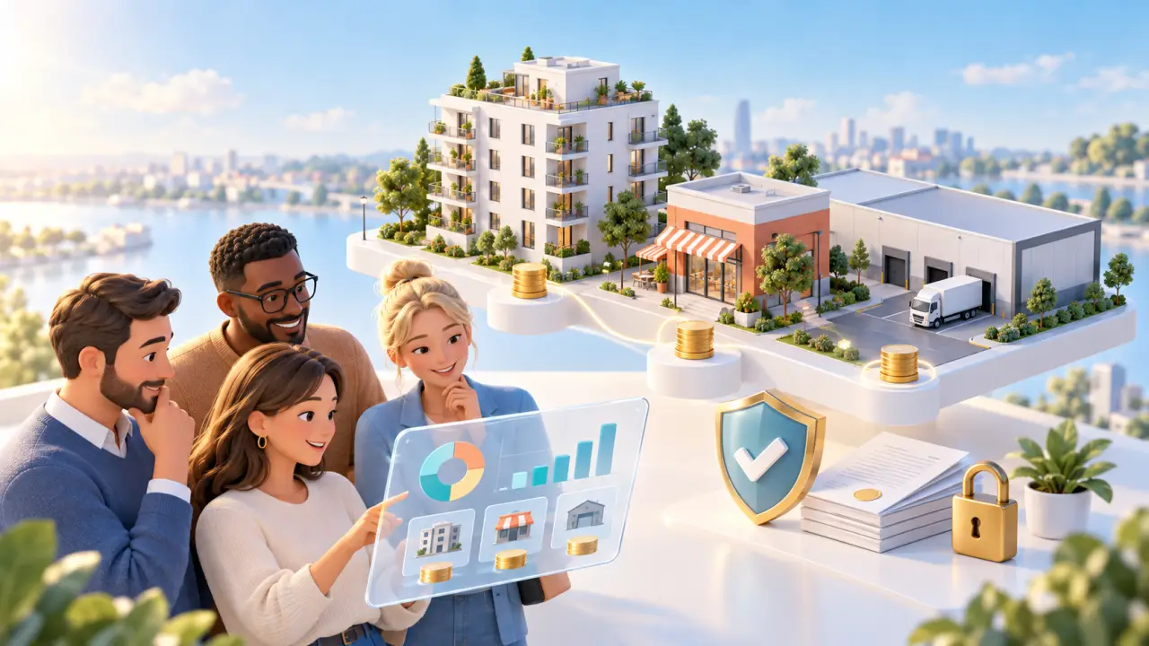 Immeuble moderne divisé en blocs représentant l'investissement immobilier fractionné