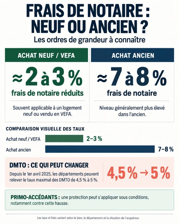 Frais de notaire réduits nouvelle loi : comparaison des coûts dans le neuf et l’ancien et hausse possible des DMTO
