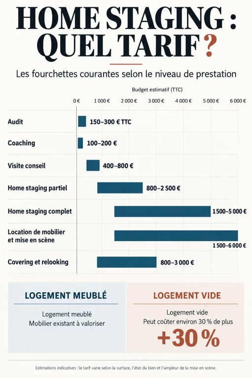 Infographie du home staging tarif selon la prestation et le type de logement