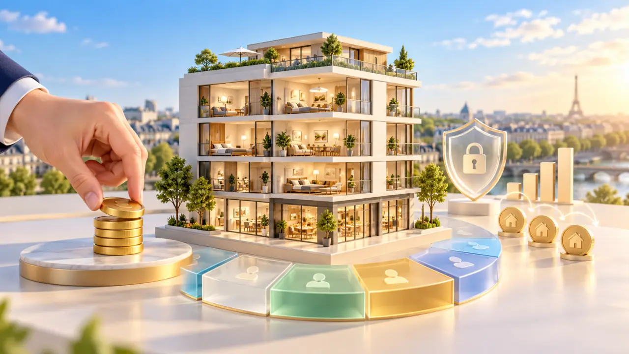 Immeuble moderne divisé en blocs représentant un investissement immobilier fractionné