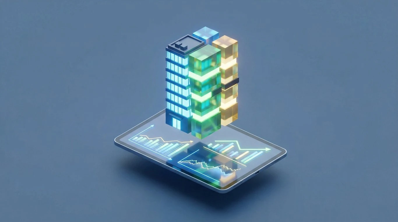 Illustration 3D d'un immeuble fractionné en blocs d'investissement