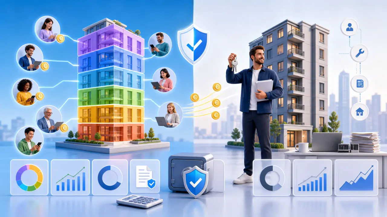 Immeuble moderne fractionné en blocs lumineux au-dessus d'une tablette financière